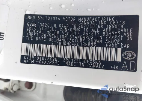 2019 Toyota Corolla Se from USA, damaged, VIN 2T1BURHE4KC135895